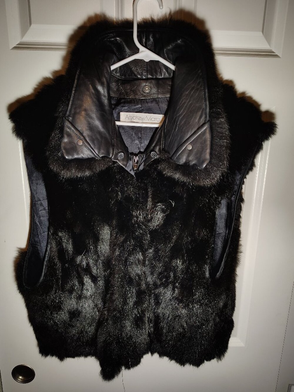 VTG Andrew Marc New Zealand Opossum Fur Vest Leather Women's Large Snow Winter